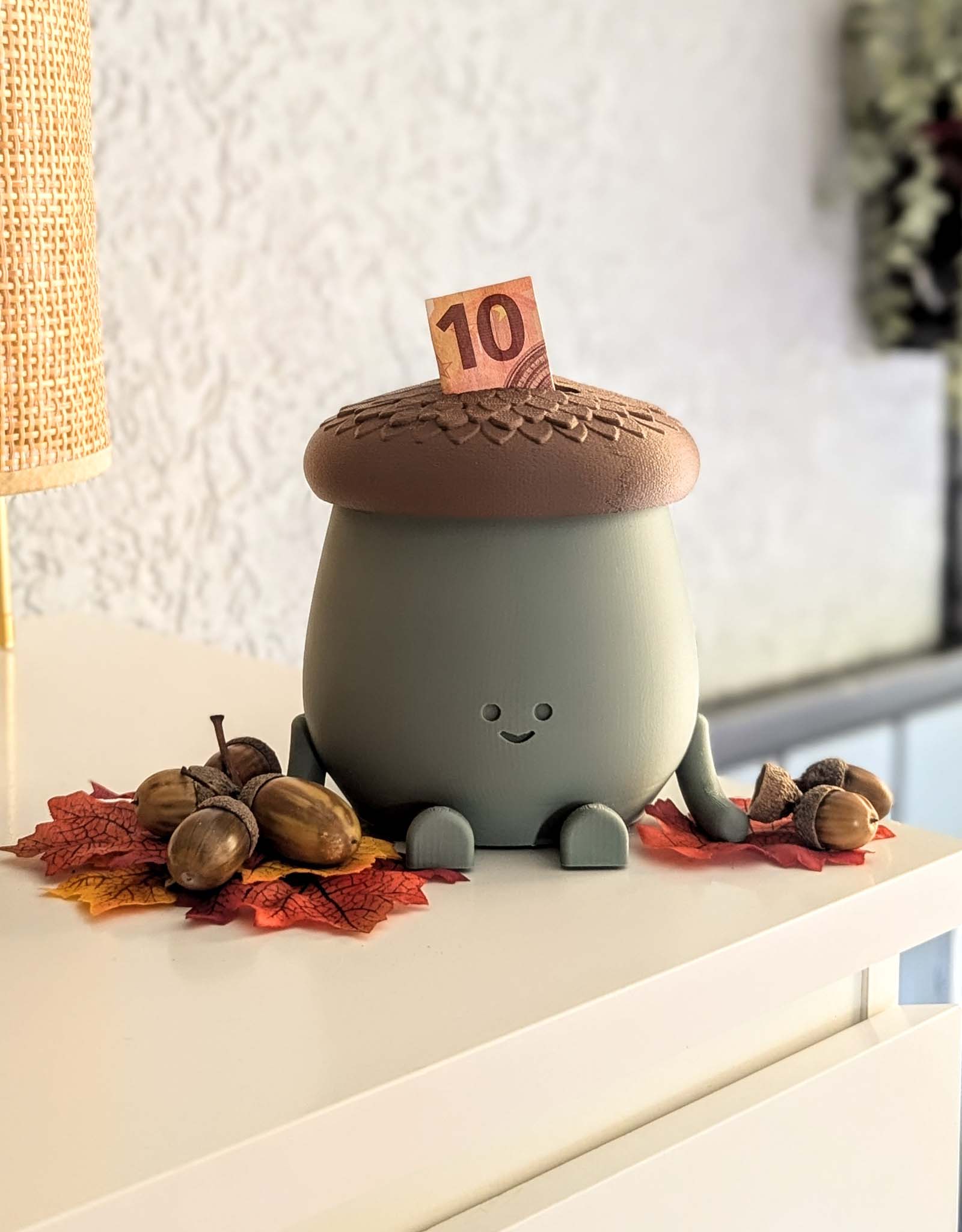 Happy acorn piggy bank