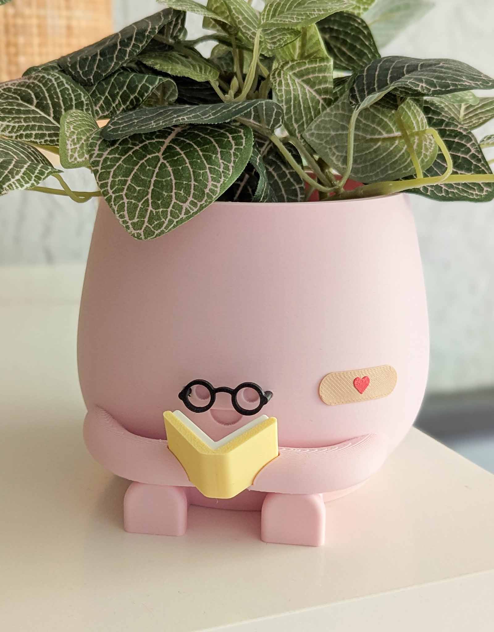 Happy reading imperfect plant pot with glasses