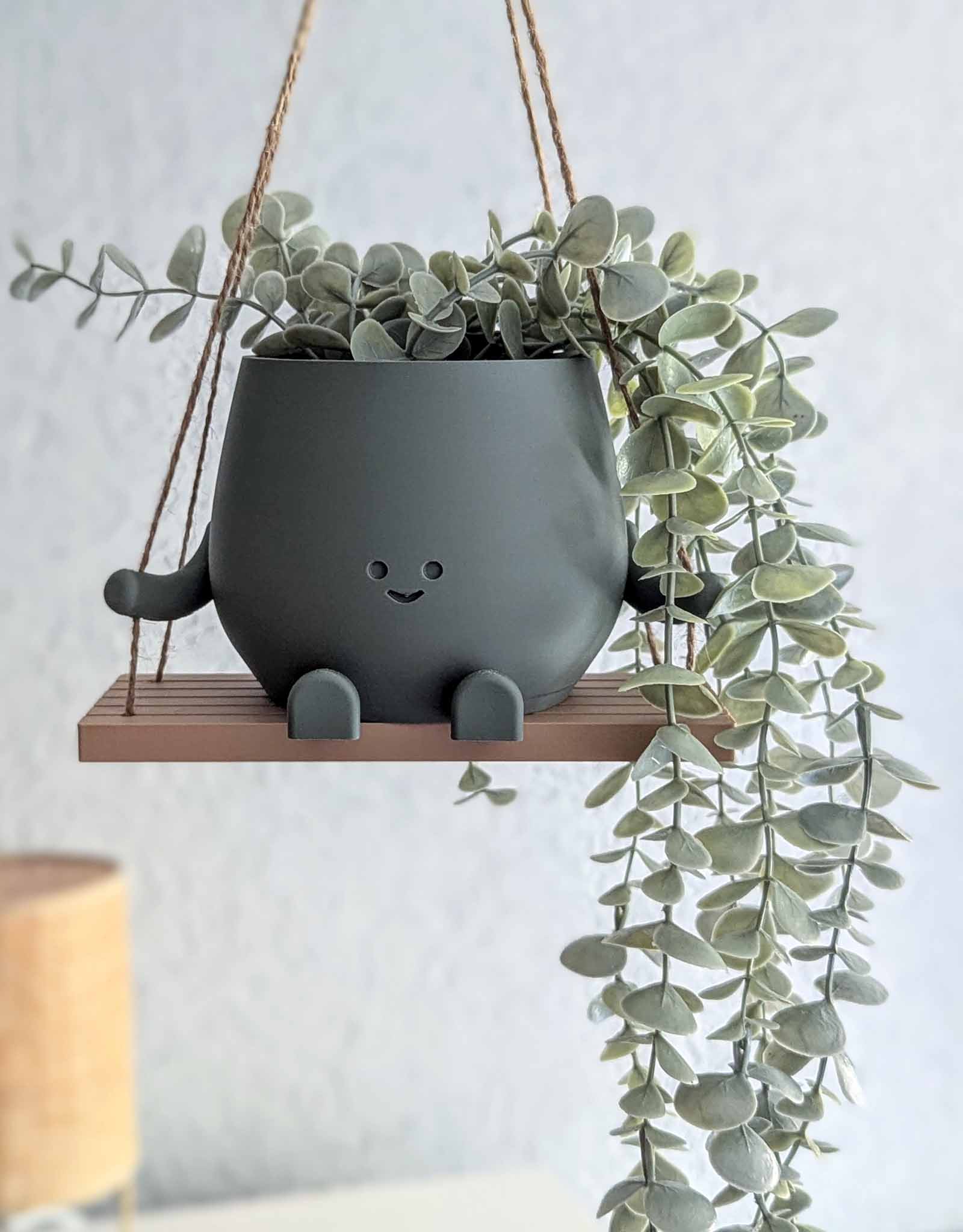 Happy plant pot on a swing