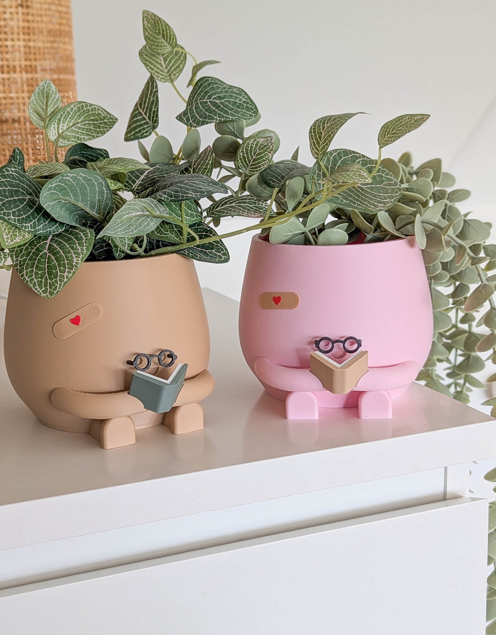 Happy reading imperfect plant pot with glasses