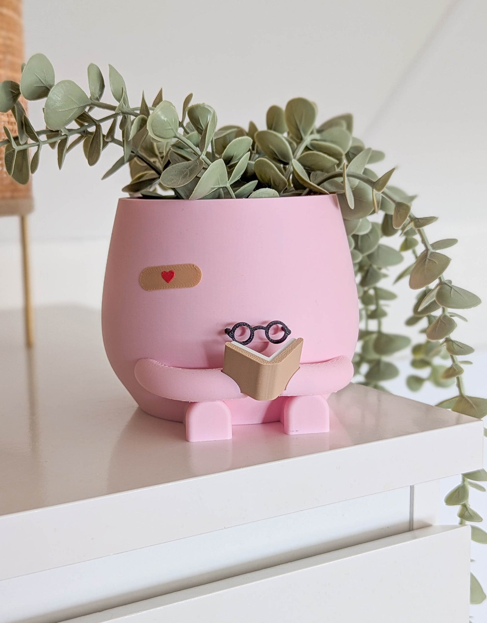 Happy reading imperfect plant pot with glasses