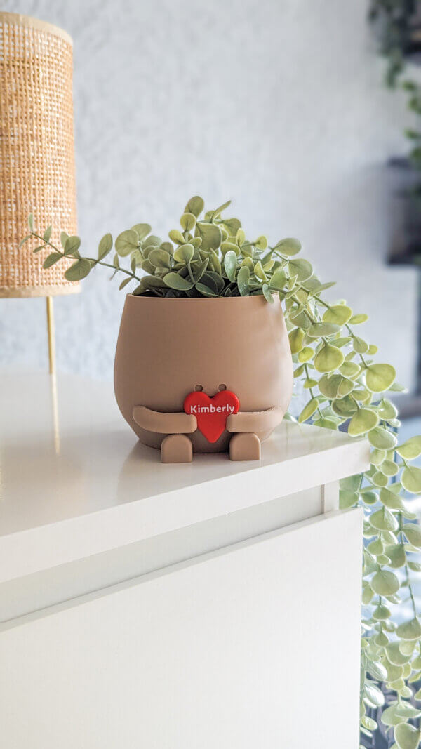 Personalized 3D printed Valentine's Day Happy Face Plant Pot.